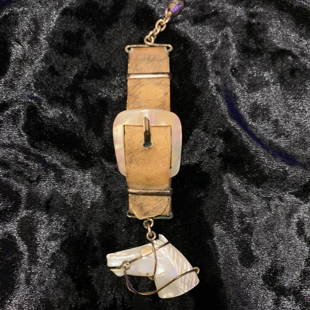 🪲Antique Victorian Mother of Pearl Horse Head & Buckle Pocket Watch Fob/Pendant🪲